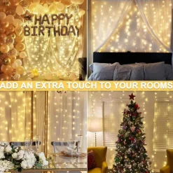 300 LED 9.8x9.8Ft Remote Control Christmas Curtain Lights USB Plug in Fairy Curtain Lights Outdoor Window Wall Hanging Curtain String Lights for Bedroom Backdrop Wedding Party Indoor Decor Warm White