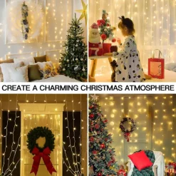 300 LED 9.8x9.8Ft Remote Control Christmas Curtain Lights USB Plug in Fairy Curtain Lights Outdoor Window Wall Hanging Curtain String Lights for Bedroom Backdrop Wedding Party Indoor Decor Warm White