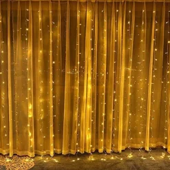 300 LEDs Curtain String Lights with Remote Control 3x3M Christmas Décor Lights for Christmas New Year's Curtain Window Roof String Lights