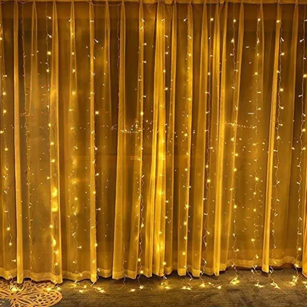 300 LEDs Curtain String Lights with Remote Control 3x3M Christmas Décor Lights for Christmas New Year's Curtain Window Roof String Lights