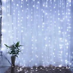 300 LEDs Curtain String Lights with Remote Control 3x3M Christmas Décor Lights for Christmas New Year's Curtain Window Roof String Lights