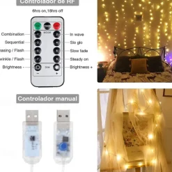 300 LEDs Curtain String Lights with Remote Control 3x3M Christmas Décor Lights for Christmas New Year's Curtain Window Roof String Lights