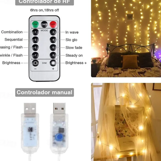 300 LEDs Curtain String Lights with Remote Control 3x3M Christmas Décor Lights for Christmas New Year's Curtain Window Roof String Lights