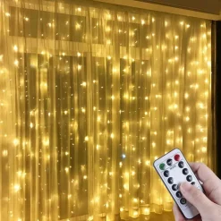 300 LEDs Curtain String Lights with Remote Control 3x3M Christmas Décor Lights for Christmas New Year's Curtain Window Roof String Lights
