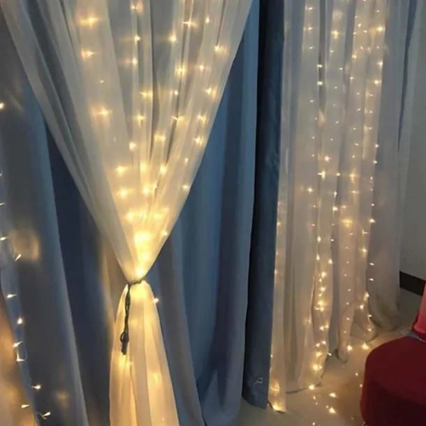 300 LEDs Curtain String Lights with Remote Control 3x3M Christmas Décor Lights for Christmas New Year's Curtain Window Roof String Lights