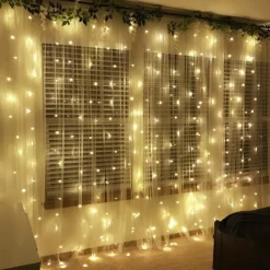 300 LEDs Curtain String Lights with Remote Control 3x3M Christmas Décor Lights for Christmas New Year's Curtain Window Roof String Lights