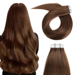 4# Light Brown Remy Human Hair Tape In Extensions Seamless Straight Hair 18Inch 50G 20Pcs