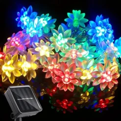 20/30/50 Lights Solar Double Layer Lotus Petal String Lights 8 Lighting Modes Decorative Lights For Outdoor Garden Hedge Yard Christmas Tree Lawn Party (Colorful/Warm White) 1pc