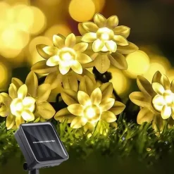 20/30/50 Lights Solar Double Layer Lotus Petal String Lights 8 Lighting Modes Decorative Lights For Outdoor Garden Hedge Yard Christmas Tree Lawn Party (Colorful/Warm White) 1pc