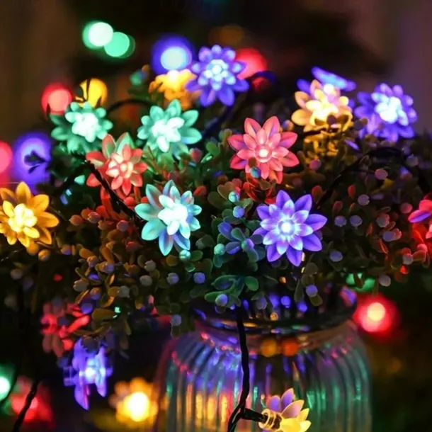 20/30/50 Lights Solar Double Layer Lotus Petal String Lights 8 Lighting Modes Decorative Lights For Outdoor Garden Hedge Yard Christmas Tree Lawn Party (Colorful/Warm White) 1pc