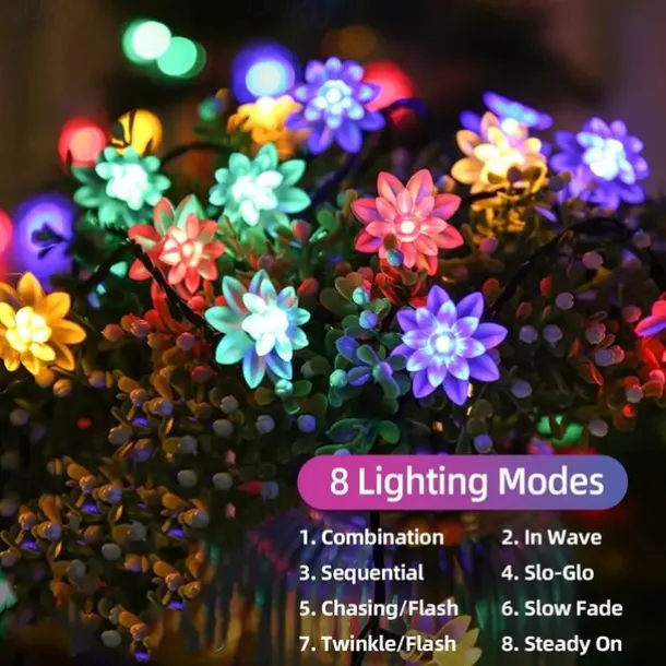 20/30/50 Lights Solar Double Layer Lotus Petal String Lights 8 Lighting Modes Decorative Lights For Outdoor Garden Hedge Yard Christmas Tree Lawn Party (Colorful/Warm White) 1pc