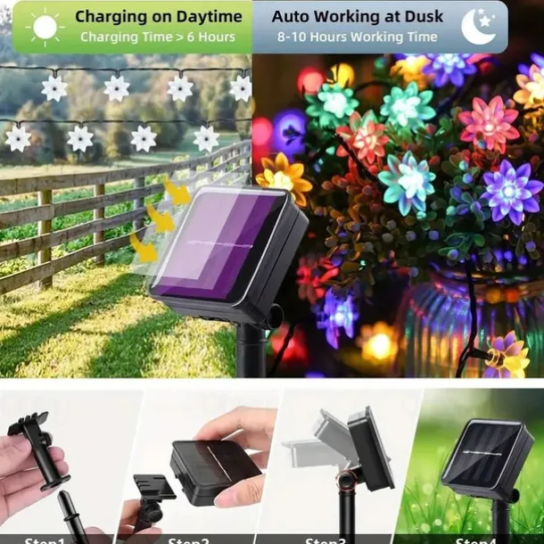 20/30/50 Lights Solar Double Layer Lotus Petal String Lights 8 Lighting Modes Decorative Lights For Outdoor Garden Hedge Yard Christmas Tree Lawn Party (Colorful/Warm White) 1pc