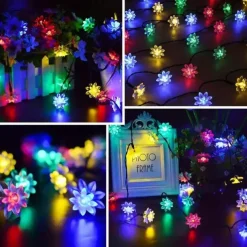 20/30/50 Lights Solar Double Layer Lotus Petal String Lights 8 Lighting Modes Decorative Lights For Outdoor Garden Hedge Yard Christmas Tree Lawn Party (Colorful/Warm White) 1pc
