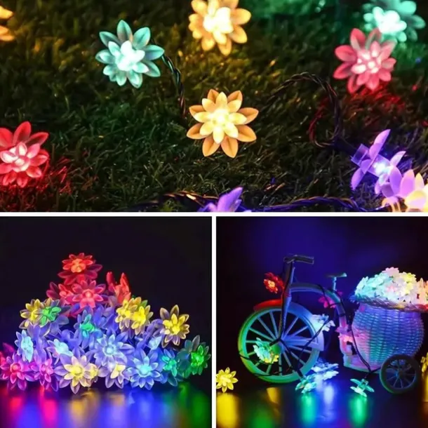 20/30/50 Lights Solar Double Layer Lotus Petal String Lights 8 Lighting Modes Decorative Lights For Outdoor Garden Hedge Yard Christmas Tree Lawn Party (Colorful/Warm White) 1pc