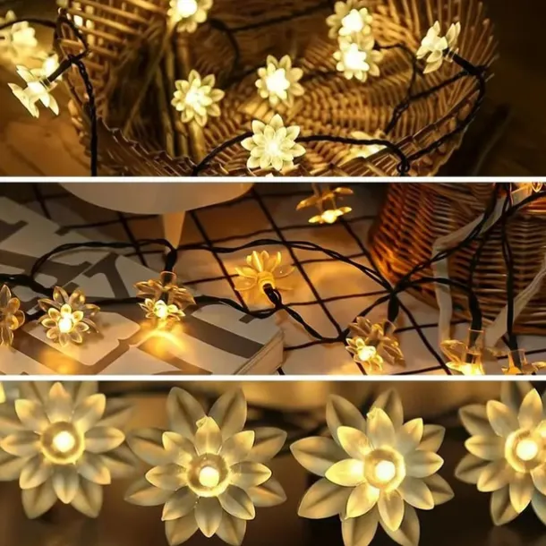 20/30/50 Lights Solar Double Layer Lotus Petal String Lights 8 Lighting Modes Decorative Lights For Outdoor Garden Hedge Yard Christmas Tree Lawn Party (Colorful/Warm White) 1pc