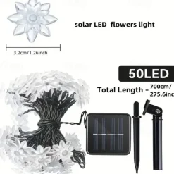 20/30/50 Lights Solar Double Layer Lotus Petal String Lights 8 Lighting Modes Decorative Lights For Outdoor Garden Hedge Yard Christmas Tree Lawn Party (Colorful/Warm White) 1pc