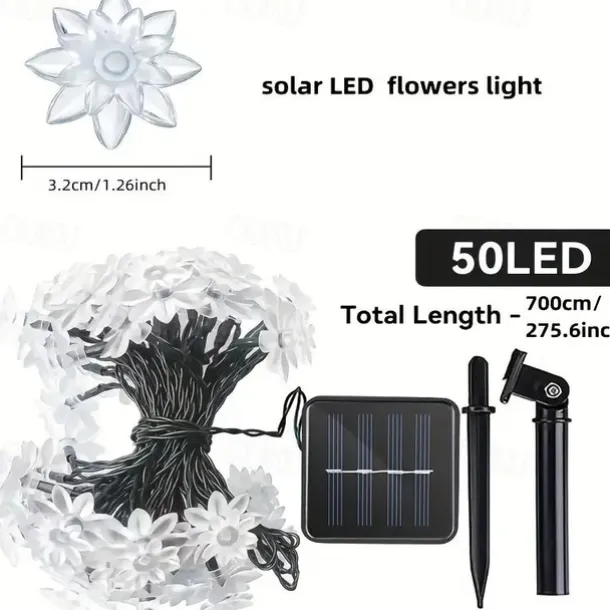 20/30/50 Lights Solar Double Layer Lotus Petal String Lights 8 Lighting Modes Decorative Lights For Outdoor Garden Hedge Yard Christmas Tree Lawn Party (Colorful/Warm White) 1pc