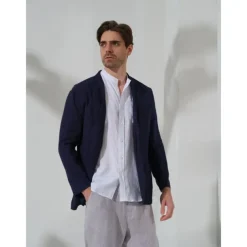 100% Linen Men's Linen Blazer Blazer Business Formal Evening Wedding Party Fashion Casual Spring & Fall Plain Pocket Casual / Daily Single Breasted Blazer Black Dark Blue