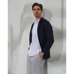 100% Linen Men's Linen Blazer Blazer Business Formal Evening Wedding Party Fashion Casual Spring & Fall Plain Pocket Casual / Daily Single Breasted Blazer Black Dark Blue