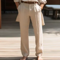40% Linen Men's Linen Pants Trousers Summer Pants Pocket Straight Leg Plain Breathable Comfortable Office / Career Daily Vacation Classic Casual Black White