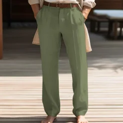 40% Linen Men's Linen Pants Trousers Summer Pants Pocket Straight Leg Plain Breathable Comfortable Office / Career Daily Vacation Classic Casual Black White