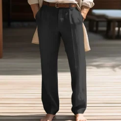 40% Linen Men's Linen Pants Trousers Summer Pants Pocket Straight Leg Plain Breathable Comfortable Office / Career Daily Vacation Classic Casual Black White