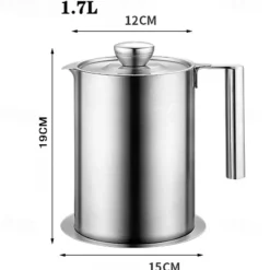 1.2 L/1.7L Stainless Steel Grease Strainer and Container - Large Oil Storage Pot Grease Keeper with Dust-Proof Lid & Easy Grip Handle - for Bacon, Kitchen Cooking or Frying Oil