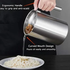 1.2 L/1.7L Stainless Steel Grease Strainer and Container - Large Oil Storage Pot Grease Keeper with Dust-Proof Lid & Easy Grip Handle - for Bacon, Kitchen Cooking or Frying Oil