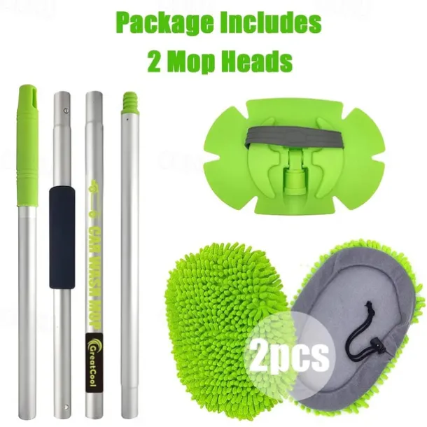 62" Microfiber Car Wash Kit - Includes Brush Mop, Mitt Sponge & Long Aluminum Alloy Handle for Complete Car Cleaning!