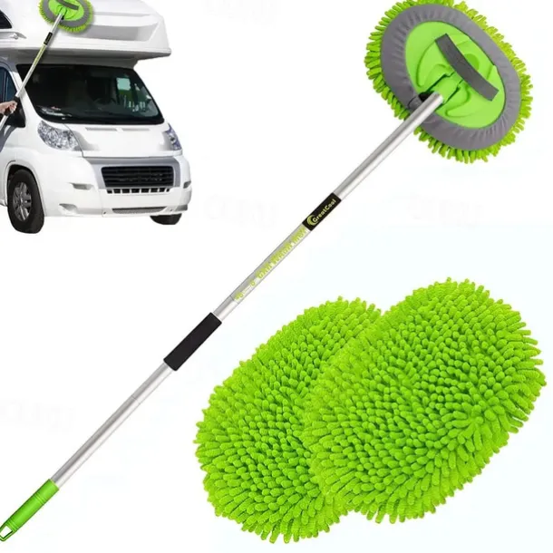 62" Microfiber Car Wash Kit - Includes Brush Mop, Mitt Sponge & Long Aluminum Alloy Handle for Complete Car Cleaning!