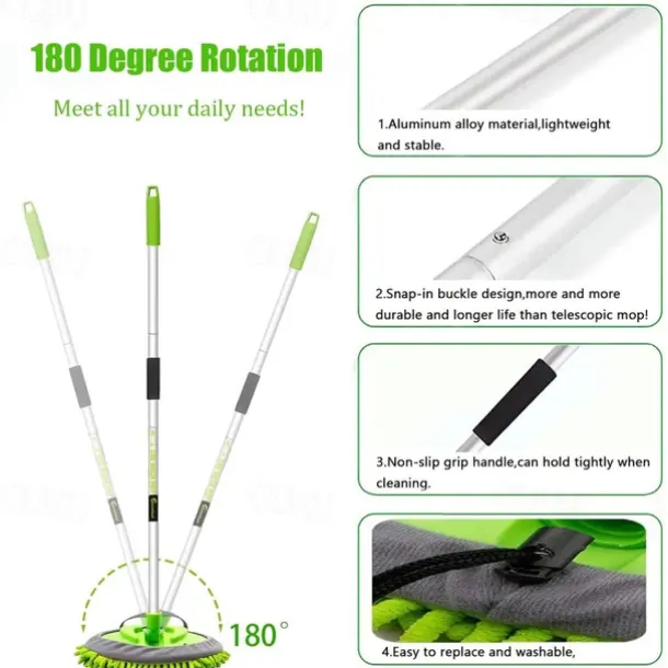 62" Microfiber Car Wash Kit - Includes Brush Mop, Mitt Sponge & Long Aluminum Alloy Handle for Complete Car Cleaning!