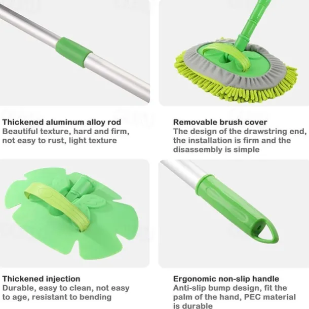 62" Microfiber Car Wash Kit - Includes Brush Mop, Mitt Sponge & Long Aluminum Alloy Handle for Complete Car Cleaning!