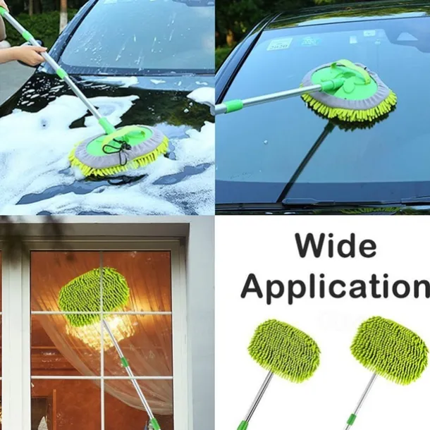62" Microfiber Car Wash Kit - Includes Brush Mop, Mitt Sponge & Long Aluminum Alloy Handle for Complete Car Cleaning!