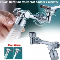 2 Modes 1080 Degree Faucet Extender, Universal Mechanical Arm Faucet Aerator Splash Kitchen Tap Filter Nozzle Bubbler Bathroom Kitchen Washroom Faucet Aerator Attachment