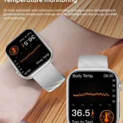 696 MT500 Smart Watch 1.97 inch Smart Band Fitness Bracelet Bluetooth ECG+PPG Temperature Monitoring Pedometer Compatible with Android iOS Men Hands-Free Calls Message Reminder Camera Control IP 67