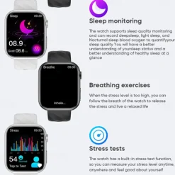 696 MT500 Smart Watch 1.97 inch Smart Band Fitness Bracelet Bluetooth ECG+PPG Temperature Monitoring Pedometer Compatible with Android iOS Men Hands-Free Calls Message Reminder Camera Control IP 67