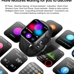 696 MT500 Smart Watch 1.97 inch Smart Band Fitness Bracelet Bluetooth ECG+PPG Temperature Monitoring Pedometer Compatible with Android iOS Men Hands-Free Calls Message Reminder Camera Control IP 67