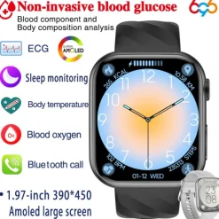 696 MT500 Smart Watch 1.97 inch Smart Band Fitness Bracelet Bluetooth ECG+PPG Temperature Monitoring Pedometer Compatible with Android iOS Men Hands-Free Calls Message Reminder Camera Control IP 67