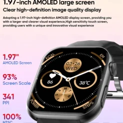 696 MT500 Smart Watch 1.97 inch Smart Band Fitness Bracelet Bluetooth ECG+PPG Temperature Monitoring Pedometer Compatible with Android iOS Men Hands-Free Calls Message Reminder Camera Control IP 67