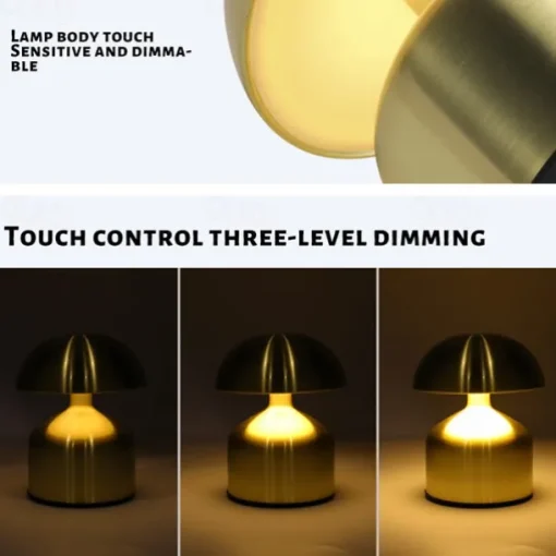 5.5" Mushroom Shaped Table Lamp Metal Rechargeable with 3-color Dimming Indoor Bedroom Living Room Atmosphere Table Lamp