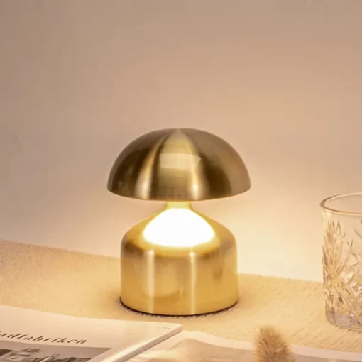 5.5" Mushroom Shaped Table Lamp Metal Rechargeable with 3-color Dimming Indoor Bedroom Living Room Atmosphere Table Lamp