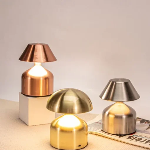 5.5" Mushroom Shaped Table Lamp Metal Rechargeable with 3-color Dimming Indoor Bedroom Living Room Atmosphere Table Lamp