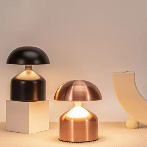 5.5" Mushroom Shaped Table Lamp Metal Rechargeable with 3-color Dimming Indoor Bedroom Living Room Atmosphere Table Lamp
