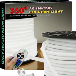 360 Neon Light LED Strip AC110 16-100 ft Flexible/Waterproof/ Dimmable Timing Warm White LED Rope Lightremote Control Suitable for Home/Garden/Building Decoration DIY Decor US Plug
