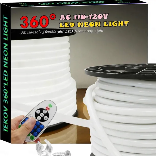 360 Neon Light LED Strip AC110 16-100 ft Flexible/Waterproof/ Dimmable Timing Warm White LED Rope Lightremote Control Suitable for Home/Garden/Building Decoration DIY Decor US Plug