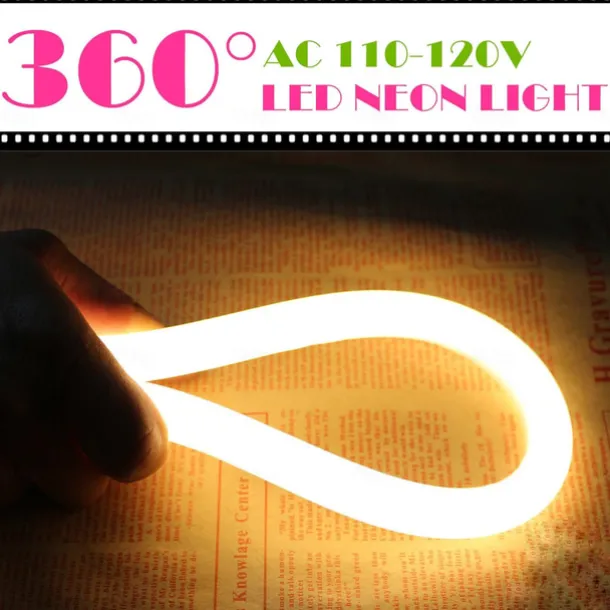 360 Neon Light LED Strip AC110 16-100 ft Flexible/Waterproof/ Dimmable Timing Warm White LED Rope Lightremote Control Suitable for Home/Garden/Building Decoration DIY Decor US Plug