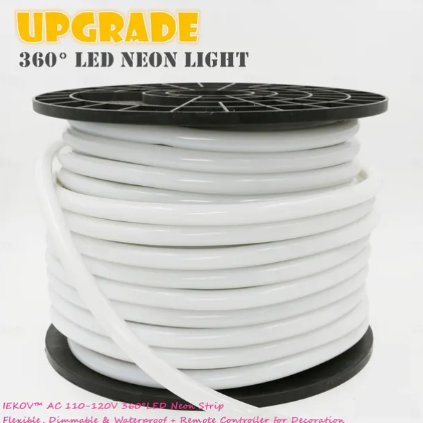 360 Neon Light LED Strip AC110 16-100 ft Flexible/Waterproof/ Dimmable Timing Warm White LED Rope Lightremote Control Suitable for Home/Garden/Building Decoration DIY Decor US Plug