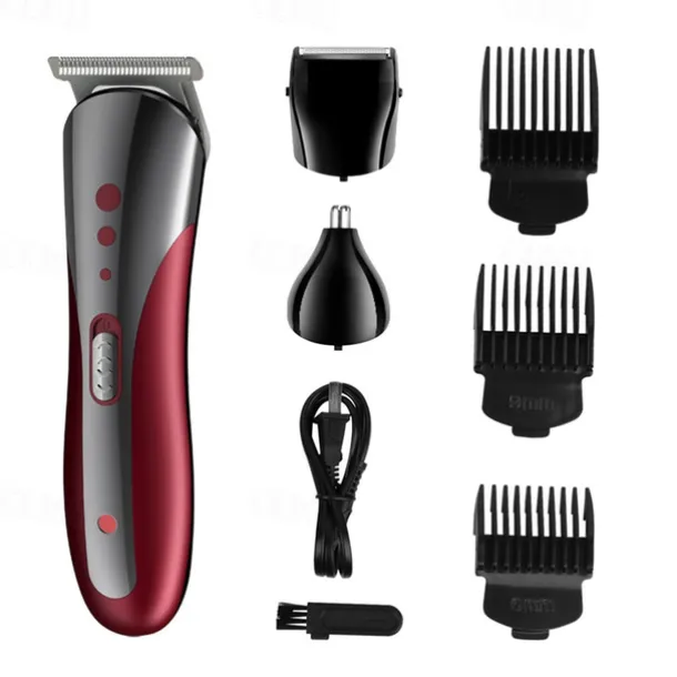 2023 New 3 In 1 Hair Trimmer Shaver Professional Electric Rechargeable Cordless Hair Clipper Beard Nose Ear Hair Trimmer Red Black for Barber Men