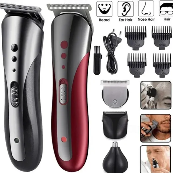 2023 New 3 In 1 Hair Trimmer Shaver Professional Electric Rechargeable Cordless Hair Clipper Beard Nose Ear Hair Trimmer Red Black for Barber Men