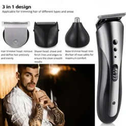2023 New 3 In 1 Hair Trimmer Shaver Professional Electric Rechargeable Cordless Hair Clipper Beard Nose Ear Hair Trimmer Red Black for Barber Men